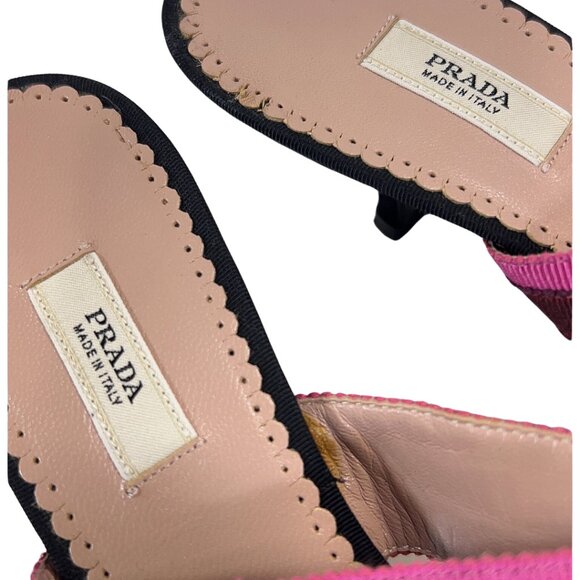 Prada Designer Black Mule Kitten Heel with Pink & Red Ribbon and Bow IT 35.5 - Picture 4 of 8